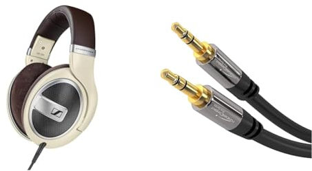 Sennheiser HD 599 Around-Ear Open Back Headphones - Ivory & Aux cable – 2m – 3.5mm audio cable, designed in Germany with break-proof metal plug