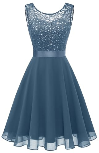 Berylove Short Cocktail Dress for Women, Lace Top and Swinging Chiffon Skirt, Gown for Balls and Weddings, XXL