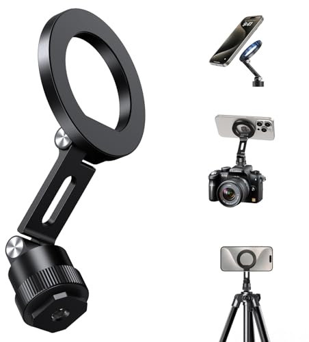 elitehood Support Magnétique pour iPhone Magsafe, Support de Téléphone pour Trépied en Aluminium avec Vis 1/4, Adaptateur Universel pour Caméra, iPhone 16/15/14/13 Pro Max, Mini