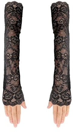 Lufdegim Gants en dentelle sans doigts longs en maille - Pour femme - Style vintage des années 1920, Noir , 46cm