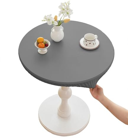 CIEEIN CIEHT Mantel Redondo Cubremesa Redondo con elástico Impermeable y Antideslizante Fácil de Limpiar Puede Utilizarse en Interiores y Exteriores Gris Claro 70cm de diámetro