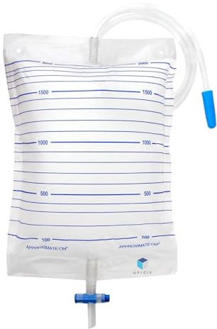 Unidix® Bolsas de orina estériles 2 Litros (30 unidades) Tubo de 90 cm - Válvula de Descarga Cruzado en T - Antireflujo y Antirretorno - Doble sellado - Un Solo Uso - Bolsa Drenaje, Sonda