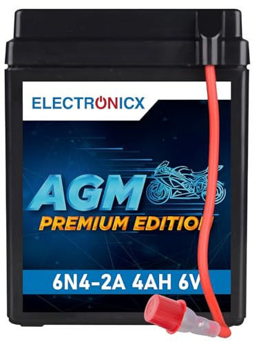 Electronicx, AGM, 6N4-2A Motorradbatterie 6V 4Ah 2A wartungsfrei Gel-Technologie – Starterbatterie für Moped, Motorrad, Roller, Aufsitzmäher – kompakt, vibrationsfest, versiegelt & auslaufsicher.
