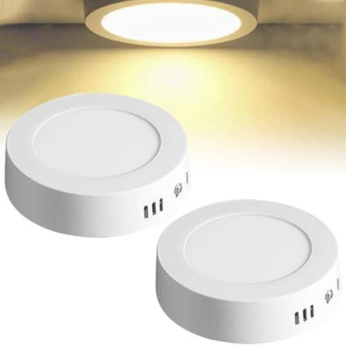 HLASMSPE Lot de 2 plafonniers LED 6 W à montage en surface, ultra fins de 11,9 cm, blanc chaud 3000 K, plafonnier encastré rond pour cuisine, porche, couloir, bureau
