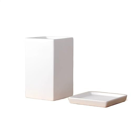 Maceta Interior Macetas Cuadradas grandes de gama alta con bandeja Macetas Mate y simple Planta suculenta de color sólido Planta verde en maceta Macetas de cerámica Jardineras Exterior(Blanco)
