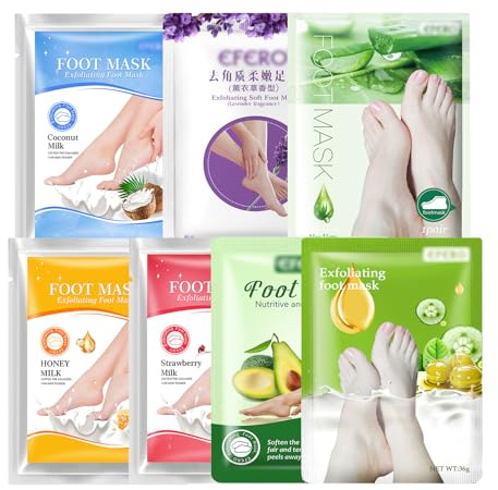 7 Pares Exfoliantes Calcetines, Máscaras Hidratantes de Pies, Exfoliante Pies Máscara Pies Foot Mask, Mascarilla Exfoliante de Pies, Calcetines Exfoliantes de Pies para Callos y Piel Seca