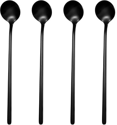 JIYIN 4 cucharas de café de acero inoxidable negro satinado, 6,7 pulgadas, cucharas de té helado, espresso para espresso, cucharas de postre, cucharas grandes redondas
