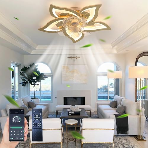 Oninio Ventilador de techo con luz y mando a distancia de 6 velocidades Ventilador de techo silencioso regulable para salón dormitorio cocina (Oro 69cm)