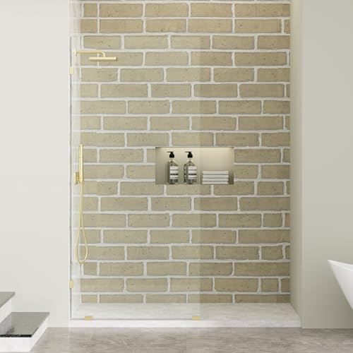 Findepot Frameless Fixed Shower Screen 36 W × 78 H, Shower Glass Panel, 5/16(8mm) SGCC Clear Tempered Glass Shower Door,Brushed Gold