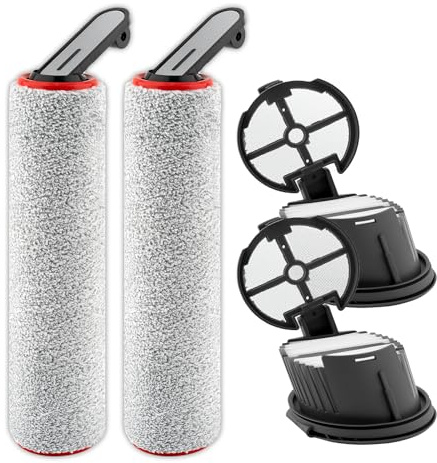 (4 Pack) H14 Pro Replacement Roller Brushes and HEPA Filters Compatible with Dreame H14 Pro Cordless Wet and Dry Vacuum Cleaner, 2 Roller Brushes, 2 HEPA Filters, Replacement Parts