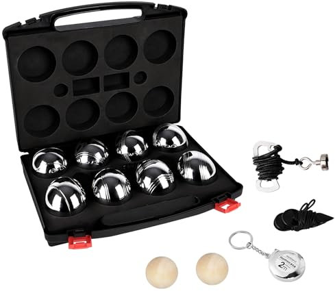 Truevaste Boule Set, 8 Boccia aus Metall mit 2 Holzkugeln, 1 Messseil, 1 Rollbandmaß, 1 Magnet-Kugelsammler & Aufbewahrungsbox, Outdoor Freizeitspiele Boule-Spiele für Garten Strand, Variante B