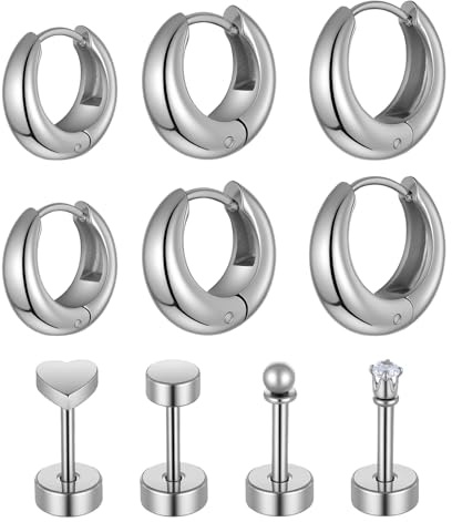 7 par helix piercings, piercingöron, öronpiercing, örhängen i kirurgiskt stål silver lämplig för dagligt bruk eller för att bära vid festligheter