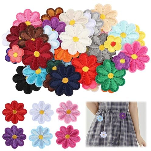 50 Stück Blume Patches zum Aufbügeln, Flicken zum Aufbügeln, Bügelbilder für Textilien für Hut, Jeans, Jacken Rucksäcke, DIY-Zubehör, Gänseblümchen Blume
