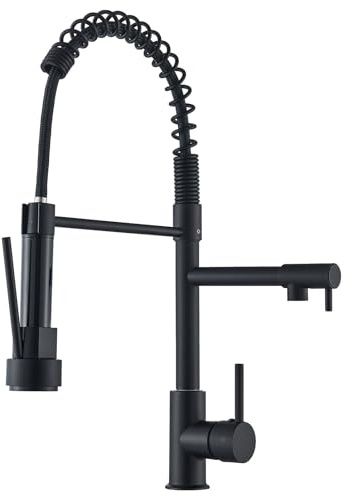 HARNART Robinet de Cuisine avec Douchette Abaissée,Robinet d'évier en Acier Inoxydable,Rotatif à 360° avec Deux Fonctions de Pulvérisation,Noir