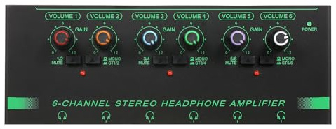 Aramox 6-kanals Hörlursförstärkare Metallhölje Professionell Stereoöronförstärkare med Oberoende Volymkontroll Lågbrusförlustfritt Ljud för Studioscenbandsövervakning