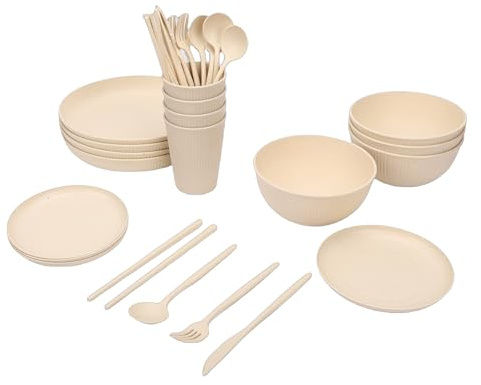 Luocute Set di Stoviglie, Piatti Infrangibili Ciotole Tazze Infrangibili Leggeri Lavabili in Lavastoviglie Adatto Al Microonde con Scatola Portaoggetti per 4 Persone Campeggio Picnic