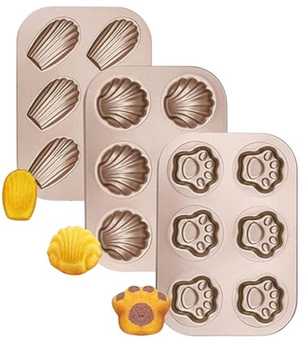 New 2026 Non-Stick Madeleine Pans 6 Cavity Shell Shape Baking Pan Golden Carbon Steel Heat-Resistant Baking Tray Easy To Clean Kitchen CKNAQ5479