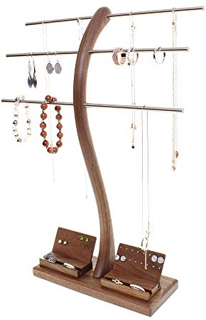 Schmuckständer Schmuckhalter Schmuckbaum Nussbaum massiv für Armband Halskette Ring und Ohrstecker.