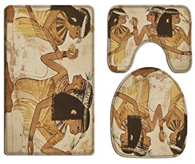 A.Monamour Badezimmer Badematte 3 Teilig Set Alt Traditionellen Ägyptischen Frau Porträt Für Wc Zubehör Flanell Saugfähig Badteppiche Badvorleger Badgarnitur WC Vorleger