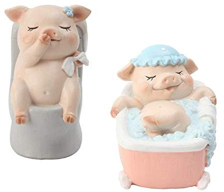 Tubayia 2 Stück Harz Niedliche Schwein Dekofigur Tierfigur Puppenhaus Ornament Garten Dekoration