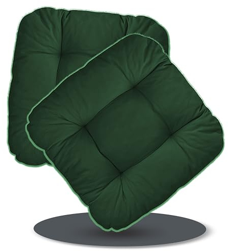 LILENO HOME 2er Set Stuhlkissen Grün (38x38x8 cm) - Sitzkissen für Gartenstuhl, Küche oder Esszimmerstuhl - Bequeme UV-beständige Indoor u. Outdoor Stuhlauflage als Stuhl Kissen