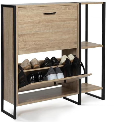 IDMarket Luis - Mueble para zapatos (12 pares, 2 puertas, con estantería, diseño industrial