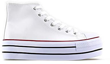 MODELISA - Zapatilla Plataforma Cierre Cordón PU Estilo Casual Mujer (Blanco, Sistema Tallas Calzado EU, Adulto, Mujer, Números, Mediano, 38)