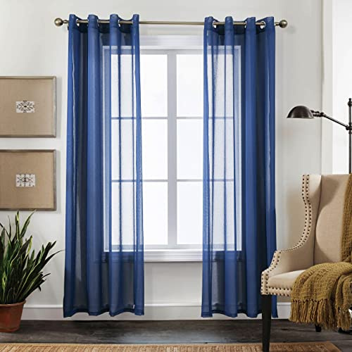 CUCRAF Transparente Gardinen mit ösen Vorhänge Wohnzimmer & Schlafzimmer, H245 x B140cm 2er Set Transluzente Vorhänge Blau, Unifarbene Pflegeleichte und Knitterfreie Vorhänge in Leinenoptik