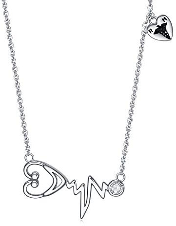 POTOPYY Krankenschwester-Halskette, S925er-Sterlingsilber, Stethoskop, Herzschlag-Anhänger, Halskette, Krankenschwester-Schmuck, Geschenk für Abschlussfeier, Medizin, Arzt, Frauen, Metall, Zirkonia