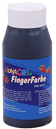 Novacol XL Flasche 750ml Fingerfarbe für Kindergarten Ungiftig Auswaschbar Tropffrei Cremige Konsistenz Farbe für Kinder Schwarz