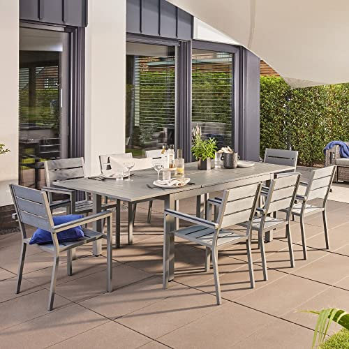 Home Deluxe - Gartentisch ausziehbar - CASA - ca. 160 (240) x 100 x 74 cm - inkl. 2 Stühlen, Gestell und Tischplatte Aluminium - inkl. Zubehör I Gartenmöbel Ausziehtisch Balkonset