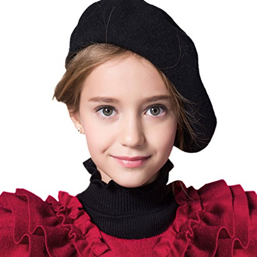 Kids Wool Blend French Beret Hat Girls Boys Artist Beret Hat Classic Fashion Solid Warm Winter Autumn Beanie Cap Black
