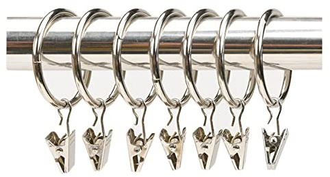 Anawakia 10 Stück Gardinenringe mit Klammern, Metall, Vorhangclips, Haken, Gardinen, Clips mit Ringen (Silber, Innendurchmesser 32 mm)