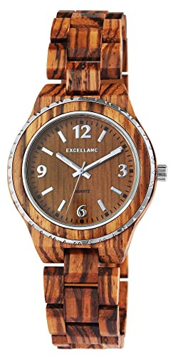 Excellanc Unisex-Holzuhr Leuchtzeiger Faltschließe Analog Quarz 2810007