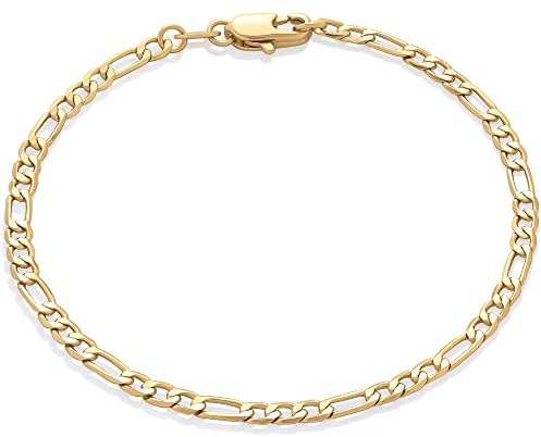 Amazon Essentials 14K Gold Plated Figaro Chain Bracelet 7.5, Yellow 14K Gold