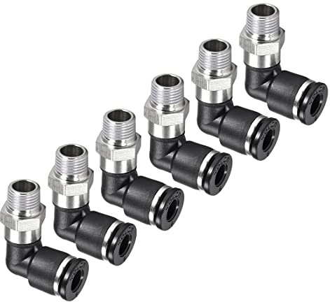 PATIKIL 6mm Tubatura OD X 1/8 NPT Maschio Filo Collegamento a Pressione Tubatura Raccordo, 6pz Gomito Aria Pressione Raccordo Lock Raccordo per Pneumatico Idraulico system