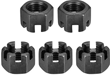 DTGN M16x1.5mm(DxP) Slotted Hex Castle Nuts - 5Pack - Good for Machinery Repairing - Carbon Steel Blackened Hexagon Nuts - Black
