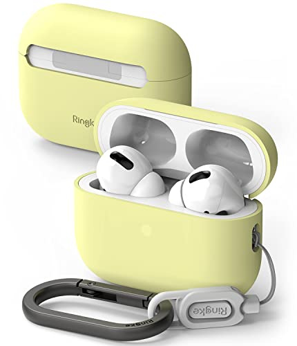 Ringke Silicone Case Compatibile con AirPods Pro 2 (2022) Custodia Protettiva Resistente ai Graffi con Moschettone Portachiavi - Mellow Yellow Gialla