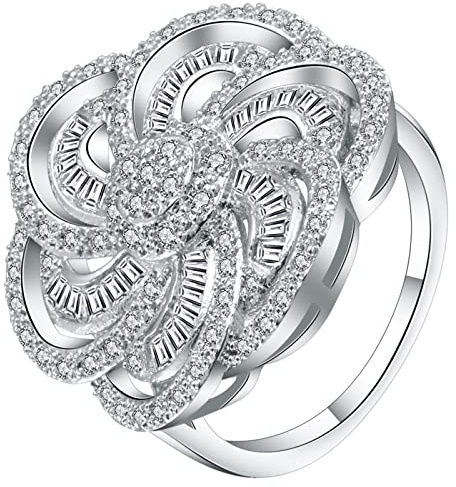 Aotiwe Bague pour Un Mariage, Anneau Doigt Femme Fleur avec Cubic Zironia Argent avec Blanc Rectangulaire Oxyde de Zirconium Taille 61.5