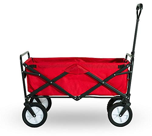 Merax Camping Trolley with Adjustable Handle and Fabric Bag, Festival Trolley on Wheels, Outdoor Folding Wagon, Portable Camping Cart for Beach Garden Picnic Fishing, Red