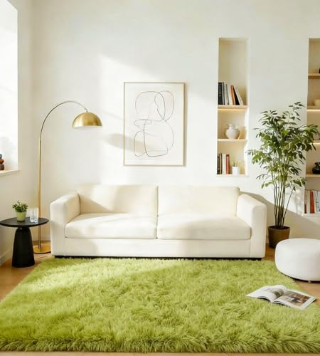 MARATIP Teppich Wohnzimmer Grün 120x160 cm Flauschig Weich | Hochflor-Teppich, waschbar, rutschfest, kuschelig. Ideal für Schlafzimmer, Arbeitszimmer und Kinderzimmer.