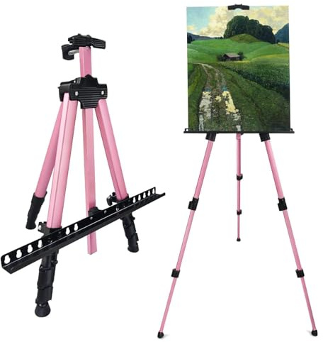 RRFTOK Künstler-Staffelei, Aluminium, Metall, verstellbare Staffelei zum Malen von Leinwänden, Höhe von 43,2 bis 167,8 cm, Tragetasche für Tisch-/Bodenzeichnungen und Didplaying, Rosa