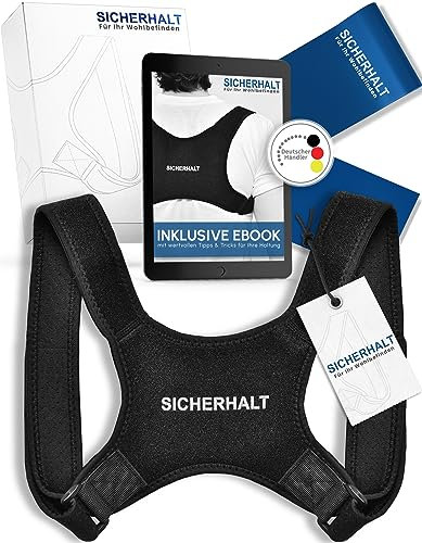 Sicherhalt® - Innovativer Rücken Geradehalter - Premium Haltungskorrektur inkl.Fitnessband und E-Book - Damen und Herren Rückengurt für eine gesunde und aufrechte Körperhaltung-Haltungstrainer-L
