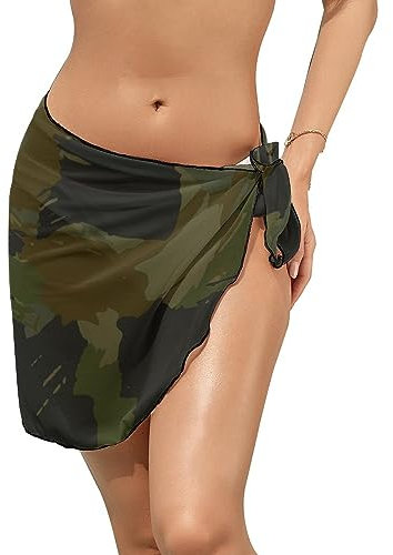 Tarnfarbe Damen Sarong Pareo Strandtuch Badeanzug Wickelröcke Kurz Bikini Cover Up Strandkleid XXL