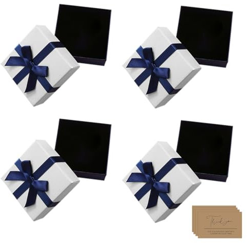 SKHAOVS 4 Pack Small Gift Boxes, 7.5 * 7.5 * 3.5cm Jewellery Gift Box with Lid Ring Earrings Necklace Bracelet Gift Boxes and Cards Presents Favours Women Men (4pcs)