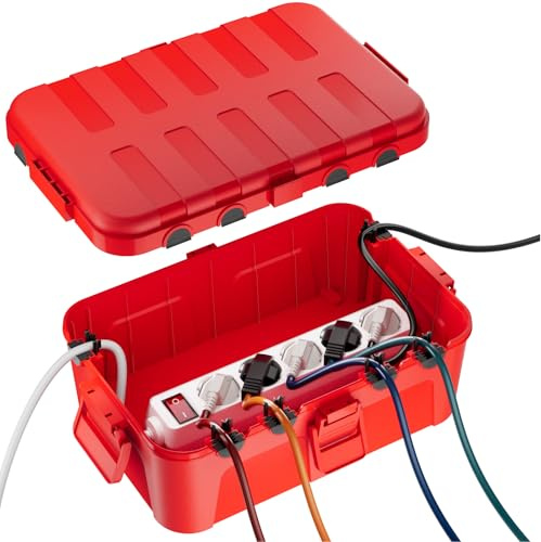 RESTMO große Kabelbox wasserdicht, Elektrokasten für Verlängerungskabel | IP54 wetterfest, 32x22x13cm, für Steckdosenleiste, Außensteckdose, Gartensteckdose, Verteilerdose & Kabel, Rot