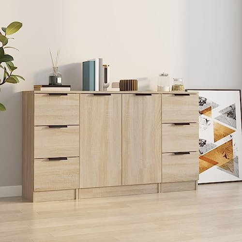 LAPOOH Sideboards 3 STK. Sonoma-Eiche Holzwerkstoff, Kommode Schlafzimmer, Komodenschrank, Flur Möbel, Apothekerschrank, Wohnzimmerschrank, Flur Schrank, Beistellschrank