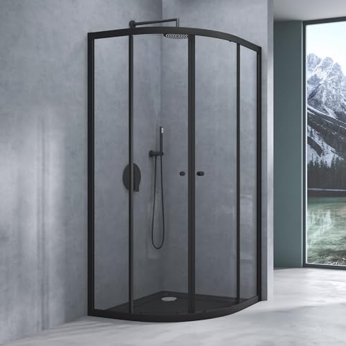 Mai & Mai Duschkabine 100x100 viertelkreis dusche Schwarz | Duschabtrennung mit 2 Schiebetüren 6mm ESG-Sicherheitsglas Nano-Beschichtung Ravenna32K