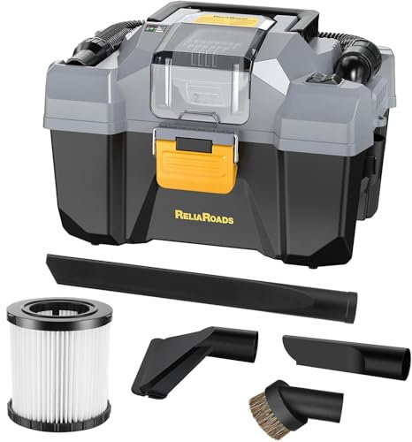 ReliaRoads Cordless Wet/Dry Vacuum Compatible with Dewalt 20V Max Battery, Brushless 2.5 Gallon HEPA Filter Shop Vac, Portable Shop Vacuum for Home, Car, and Workshop (Battery NOT Included)