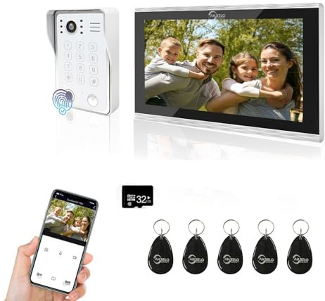 ANJIELO SMART Video Doorbell Intercom, 10 Inch Touch Monitor with Wired 1080P Doorbell,Supporting Fingerprint,RFID Card,Password for Home Tuya, White